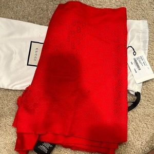 Gucci fire red scarf 100% cashmere